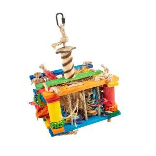 Duvo+ Zabawka dla papug Drewniana skrzynka z sizalem i kokosem