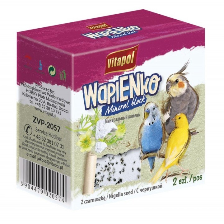 VITAPOL Kostka wapienna z czarnuszką, dla ptaków, 2szt
