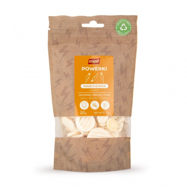 Powerki Marchew liofilizowana 20g Przysmak dla papug / gryzoni / królików