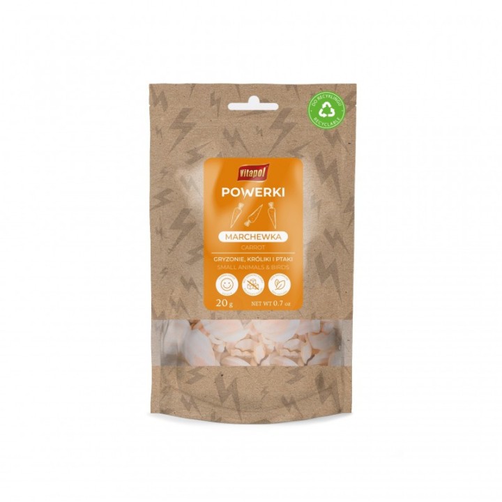 Powerki Marchew liofilizowana 20g Przysmak dla papug / gryzoni / królików
