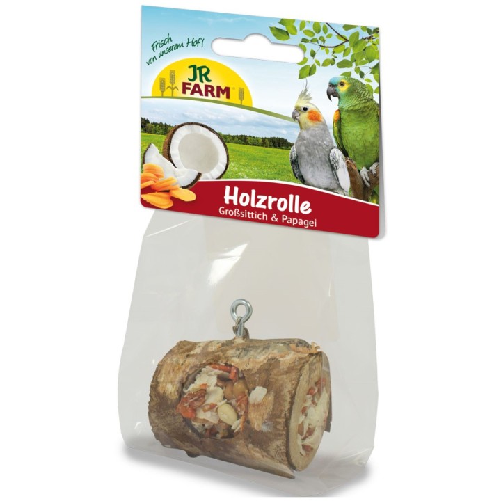 JR Birds Drewniany walec pełen smakołyków dla papug